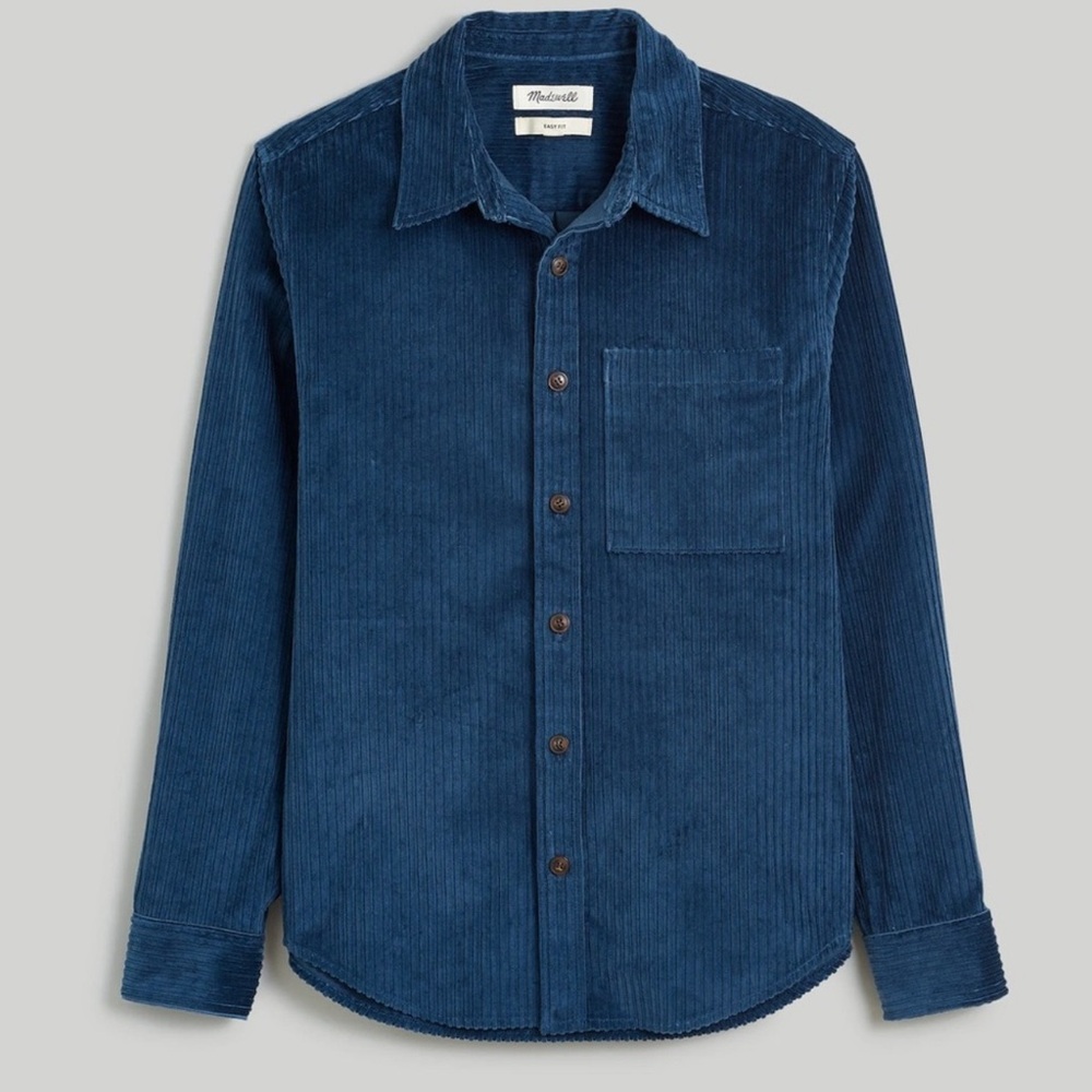 Corduroy Easy Long-Sleeve Blue Corduroy Shirt